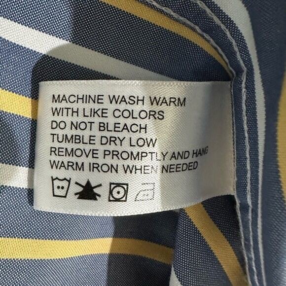 Orvis Striped Button Down Shirt Men's M Blue Yellow White Cotton Long Sleeve - Picture 8 of 10